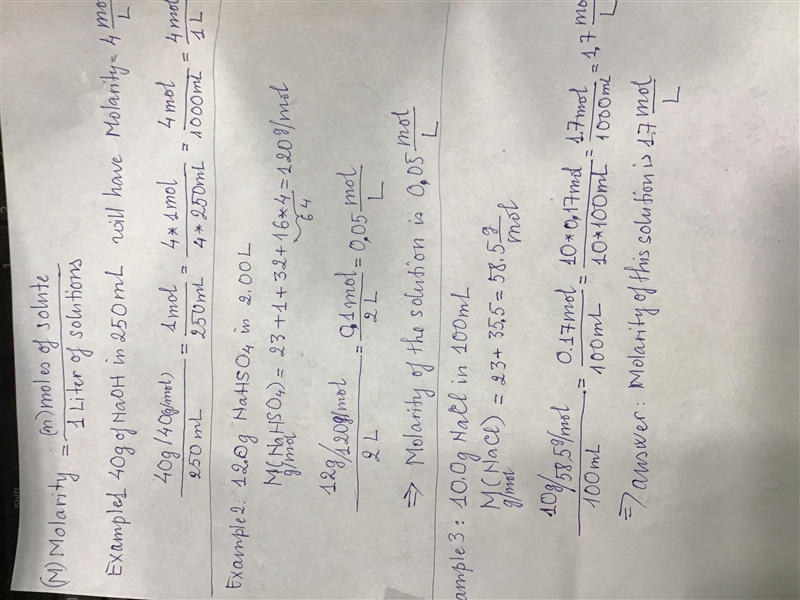 What is the molarity of 10.0 g of NaCl dissolved in water to make 100. mL?-example-1