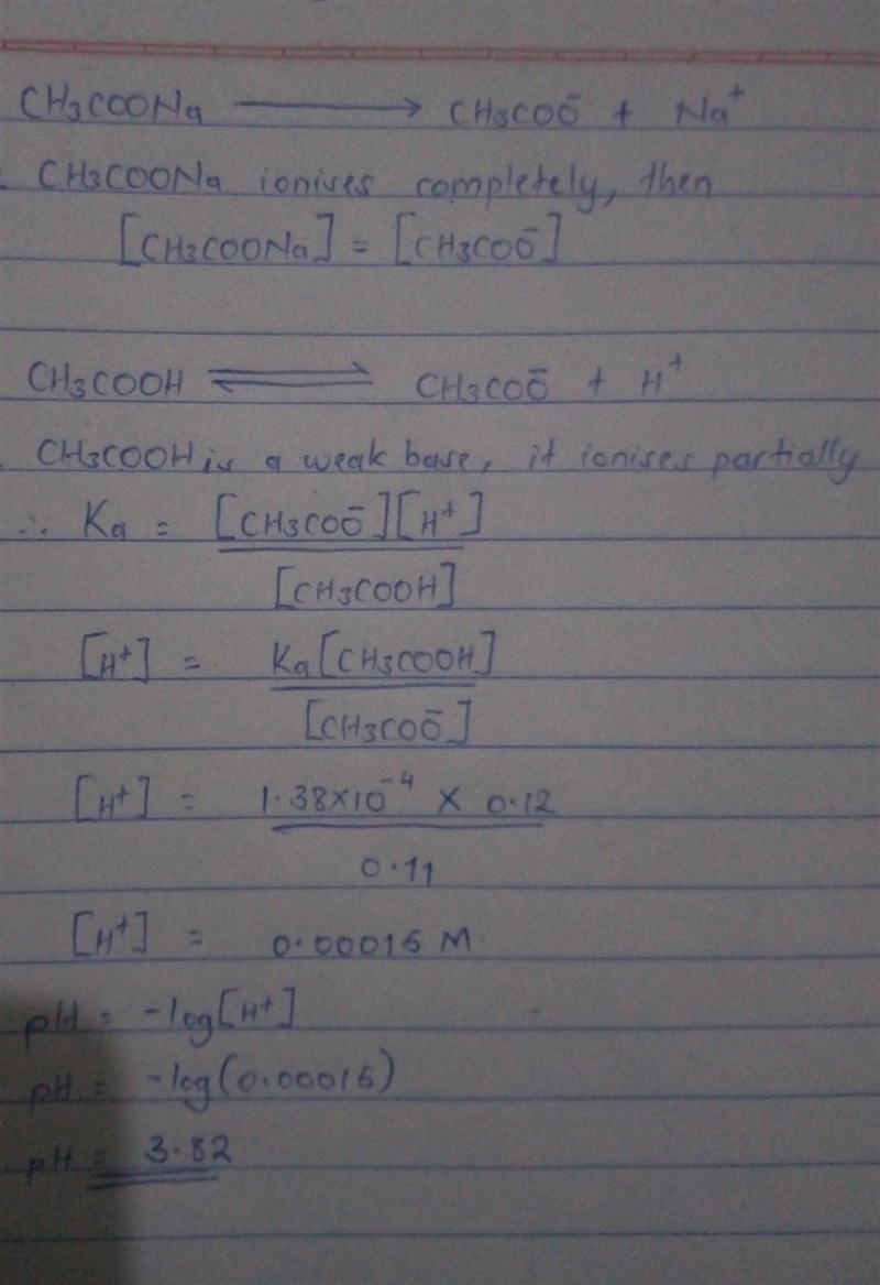 Calculate the Ph of: A buffer that is prepared with acetic acid (CH3COOH) at 0.12M-example-1