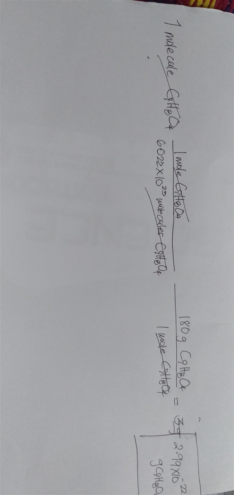 What is the mass, in grams, of a molecule of aspirin (C9H8O4)?-example-1