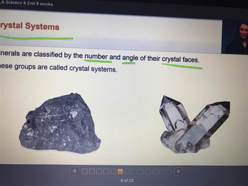 Which correctly lists two characteristics of crystal faces that define crystal systems-example-1