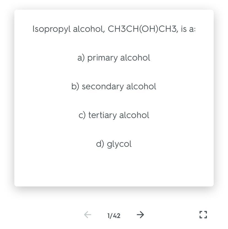 An example of secondary alcohol is shown by the structure ____. A. CH3CH2OH B. CH-example-1