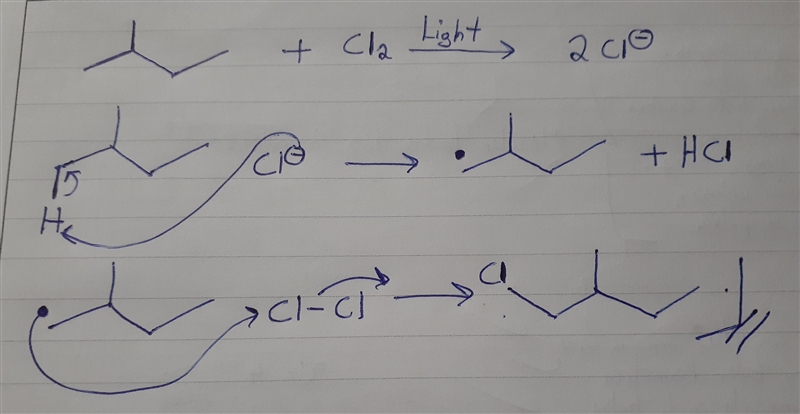 1. Show the mechanism for the main product for the monochlorination of 2-methylbutane-example-1