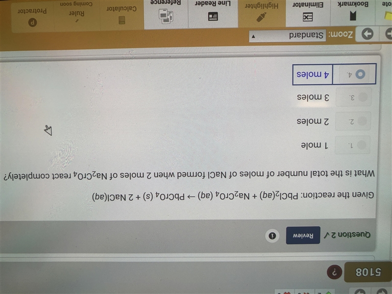 Given the reaction: PbCl2(aq) + Na2CrO4(aq) PbCrO4(s) + 2 NaCl(aq) What is the total-example-1