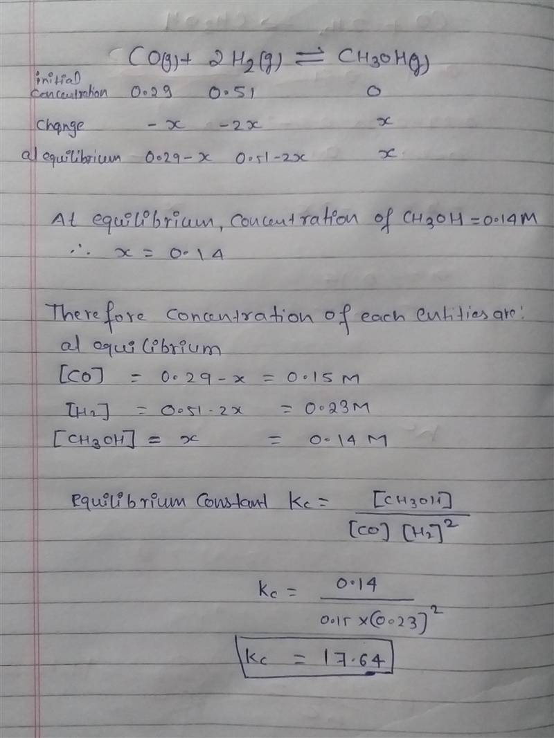 Consider the following reaction: CO(g)+2H2(g)⇌CH3OH(g). The reaction between CO and-example-1