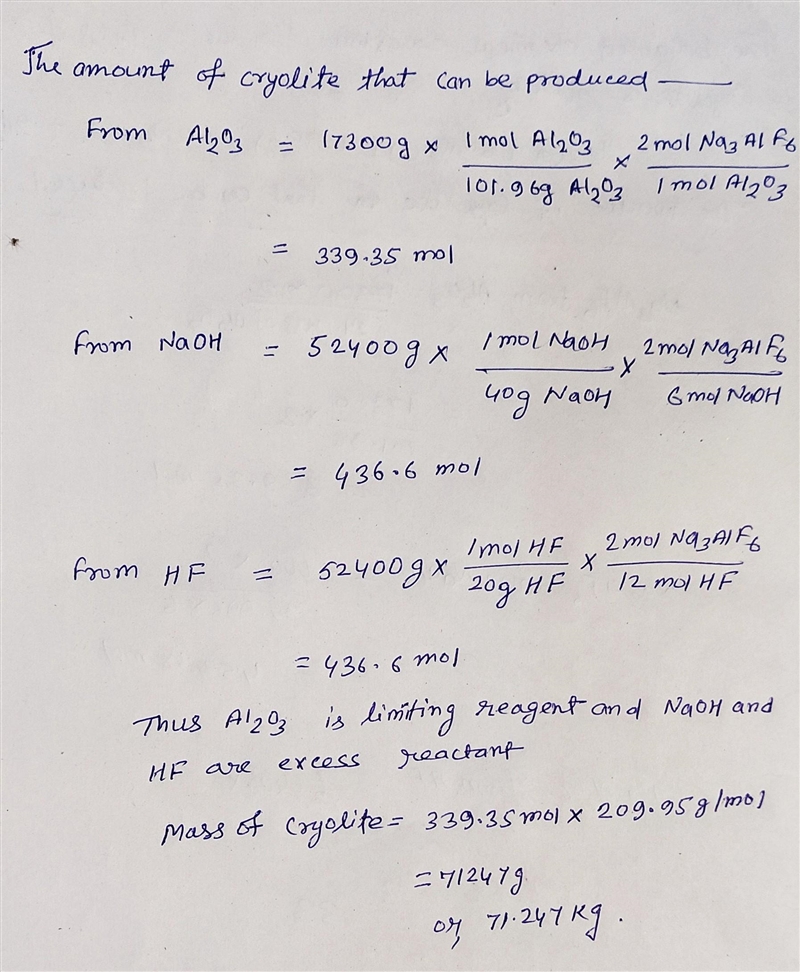 Cryolite, Na 3 AlF 6 ( s ) , Na3AlF6(s), an ore used in the production of aluminum-example-1