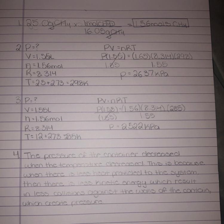 These questions are on gas laws. If I had 25.0 grams of methane, how many moles of-example-1