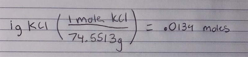 How many moles are in 1 gram of potassium chloride-example-1