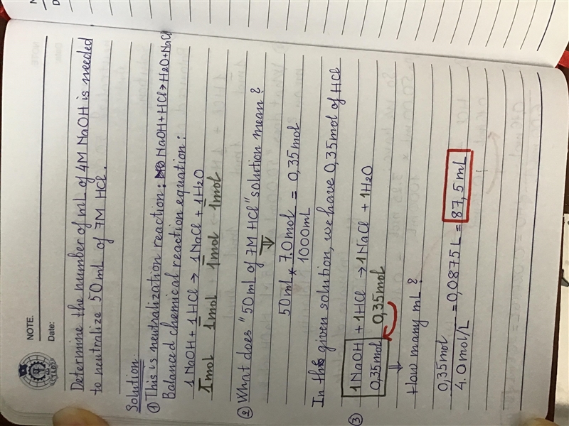 Determine the number of mL of 4M NaOH is needed to neutralize 50 mL of 7M HCl.-example-1