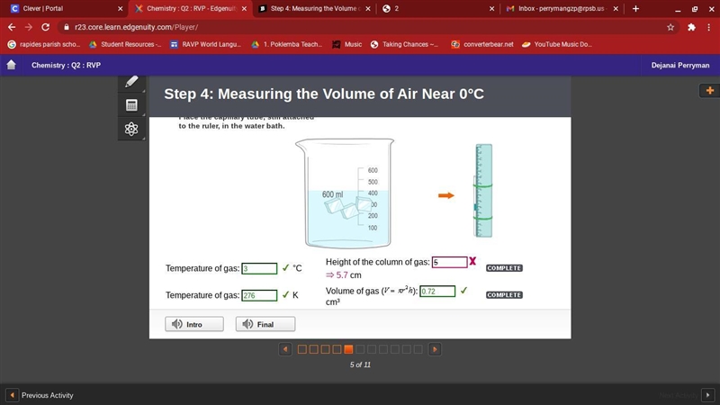 Step 4: Measuring the Volume of Air Near 0°C °C Temperature of gas: Height of the-example-1