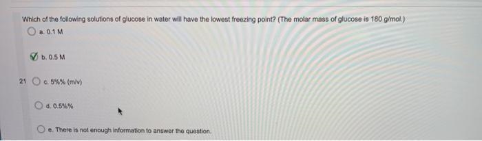 Which of the following solutions of glucose in water will have the lowest freezing-example-1