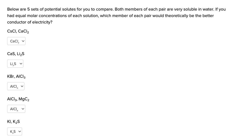 Below are 5 sets of potential solutes for you to compare. Both members of each pair-example-1