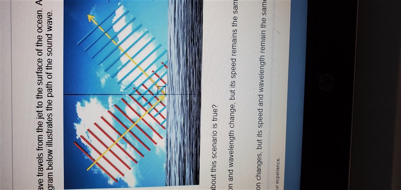 A jet flies over the ocean. A sound wave travels from the jet to the surface of the-example-1