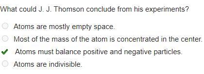 What could J. J. Thomson conclude from his experiments? Atoms are mostly empty space-example-1