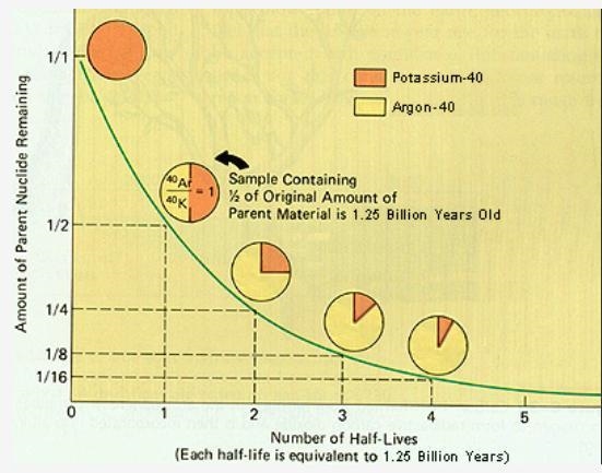 As Potassium-40 decays, it becomes argon-40, as shown in the following graph. Potassium-example-1