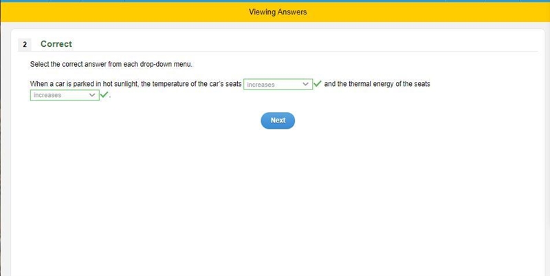 Select the correct answer from each drop-down menu. When a car is parked in hot sunlight-example-1