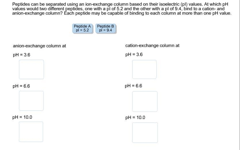 Peptides can be separated using an ion‑exchange column based on their isoelectric-example-1