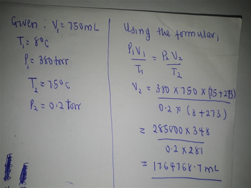 A weather balloon has a volume of 750ml when filled with helium at 8c at a pressure-example-1