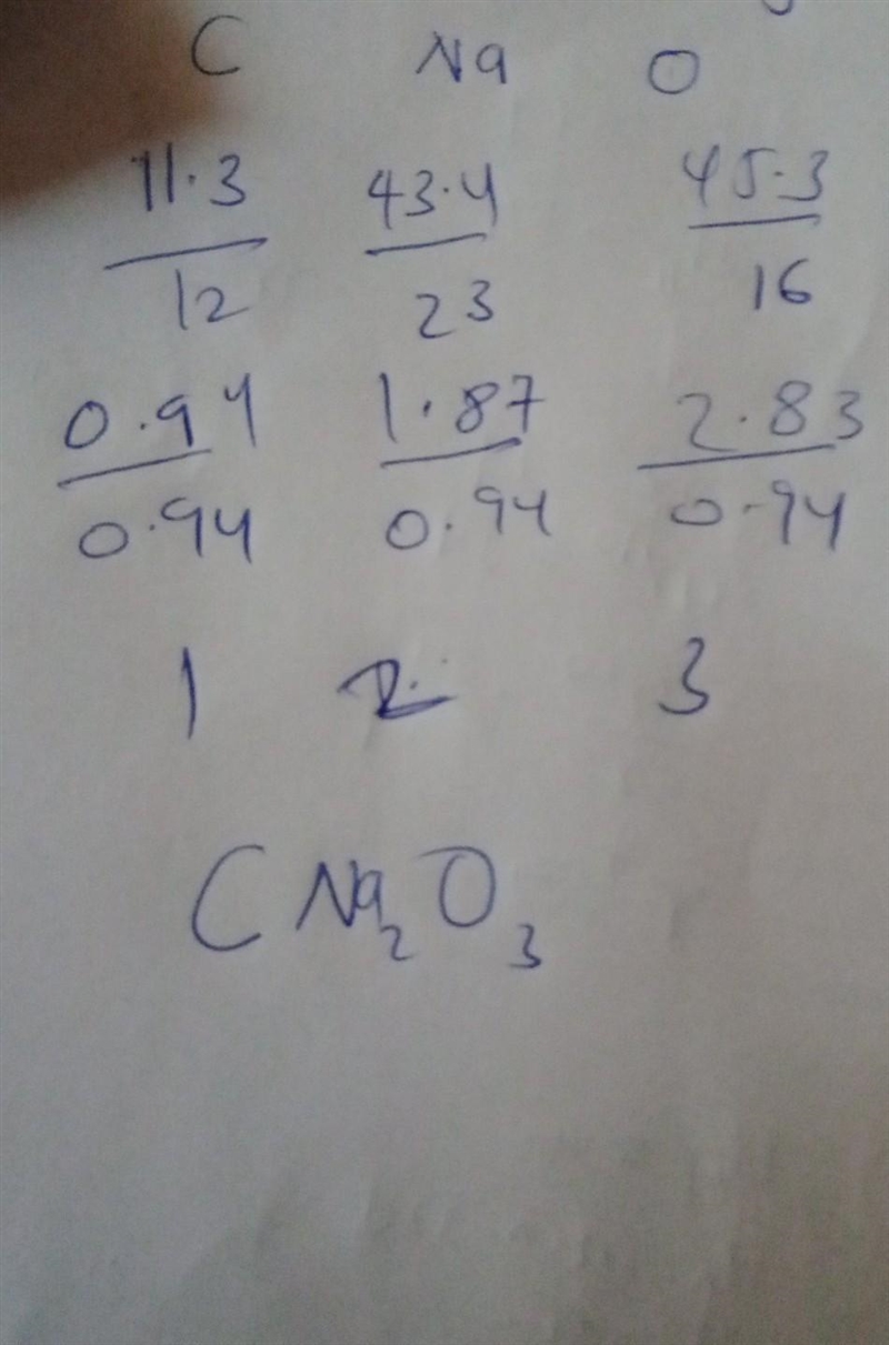 find the empirical formula of the compound containing 11.3% of carbon, 43.4 % of sodium-example-1