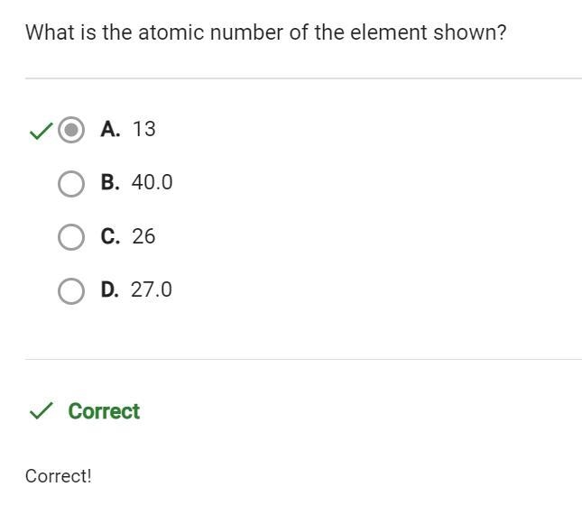 What is the atomic number of the element shown? O A. 26 B. 27.0 C. 40.0 D. 13-example-1