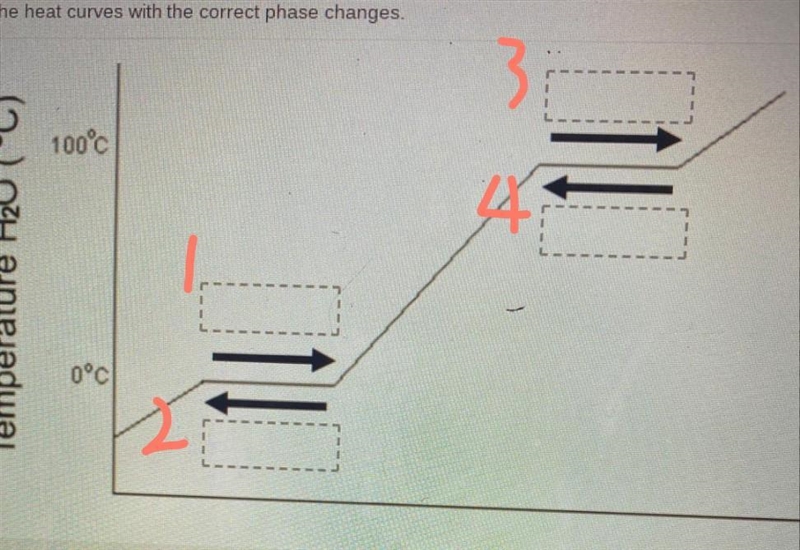 Label the heat curves with the correct phase changes 100°C Temperature H20 (°C) 0°c-example-1