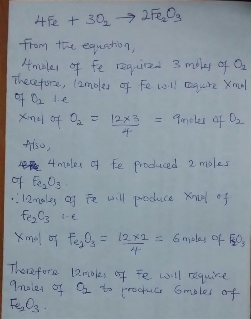 Iron metal reacts with oxygen to produce iron(III) oxide. If you have 12.0 moles of-example-1