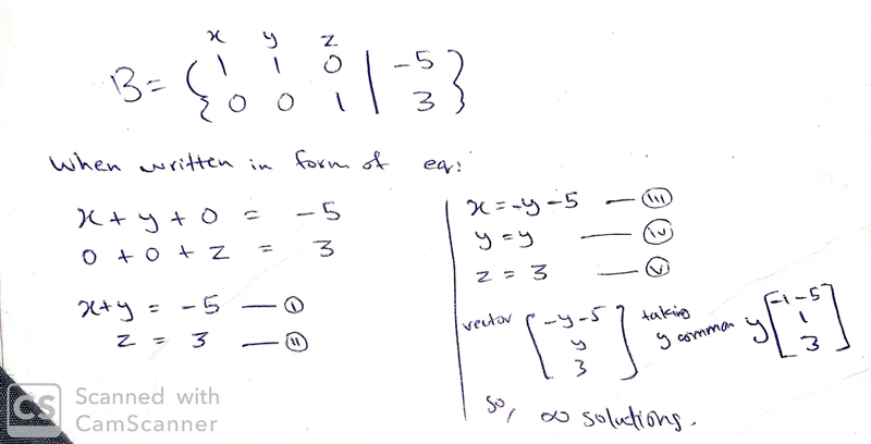 State the number of solutions for Matrix B. a. No Solution b. One Solution c. Infinitely-example-1