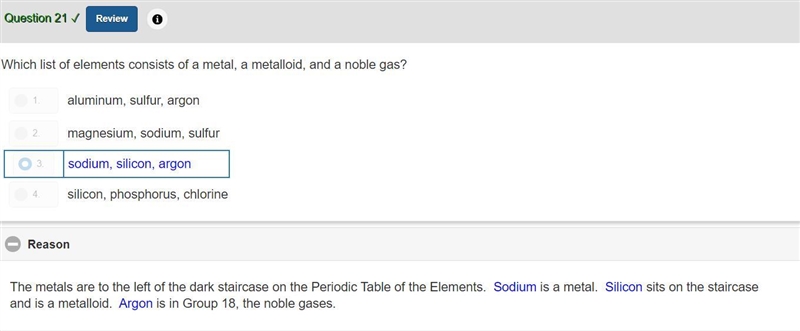 Which list of elements contains a metal, a metalloid,a nonmetal, and a noble gas-example-1