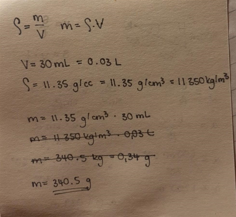 What is the mass of a lead block that has a volume of 30 mL? O 3.39 grams O .377 mL-example-1