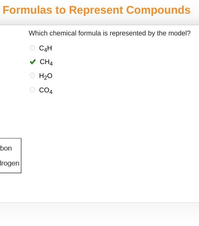 Which chemical formula is represented by the model? C4H CH4 H2O CO4-example-1