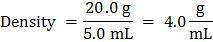 the mass of sample X is 20.0g. it was placed in a graduated cylinder and the water-example-1