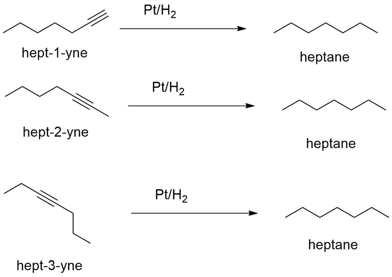 A mixture of hept-1-yne, hept-2-yne, and hept-3-yne was hydrogenated in the presence-example-1