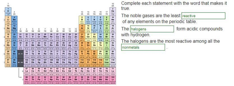 Complete each statement with the word that makes it true. The noble gases are the-example-1