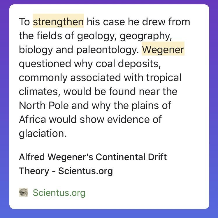 Which scientific phenomena strengthen wegener's theory?-example-1