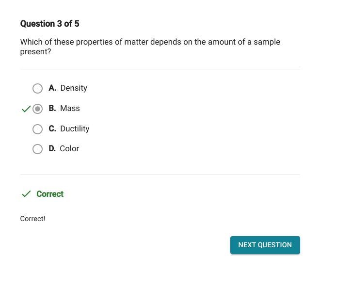 Which of these properties of matter depends on the amount of a sample present￼? A-example-1