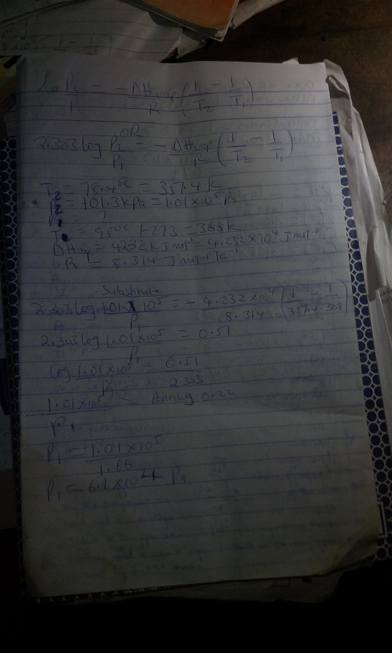 The normal boiling point of ethanol is 78.4 °C and 101.3 KPa. The heat of vaporization-example-1