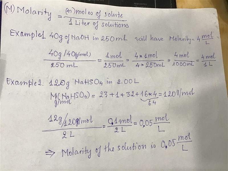 12.0 g NaHSO4 is dissolved in water to. Ask a 2.00 L . What is the molarity of the-example-1