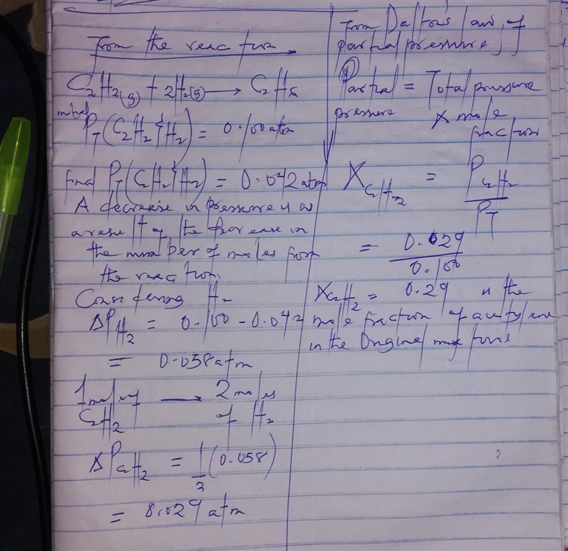 Acetylene reacts with hydrogen in the presence of a catalyst to form ethane according-example-1