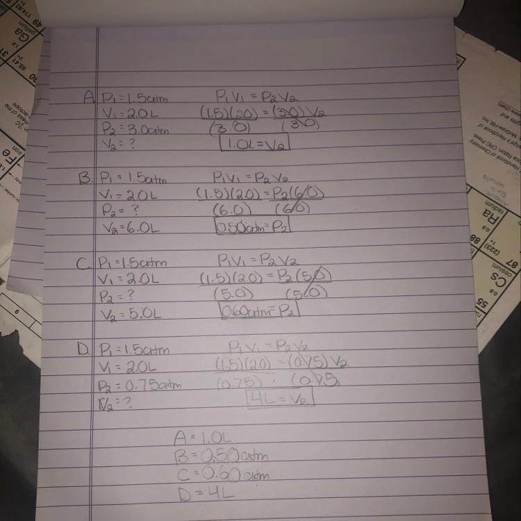 Using the first volume and pressure reading on the table as V1 and P1, solve for the-example-1