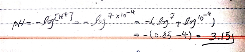 Find the pH of a solution whose H concentration is 0.7 x 10-3.-example-1