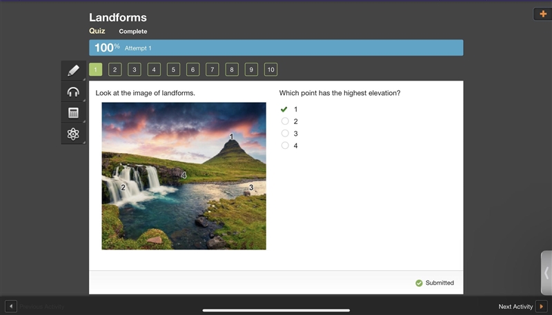 Look at the image of landforms which point has the highest elevation-example-1