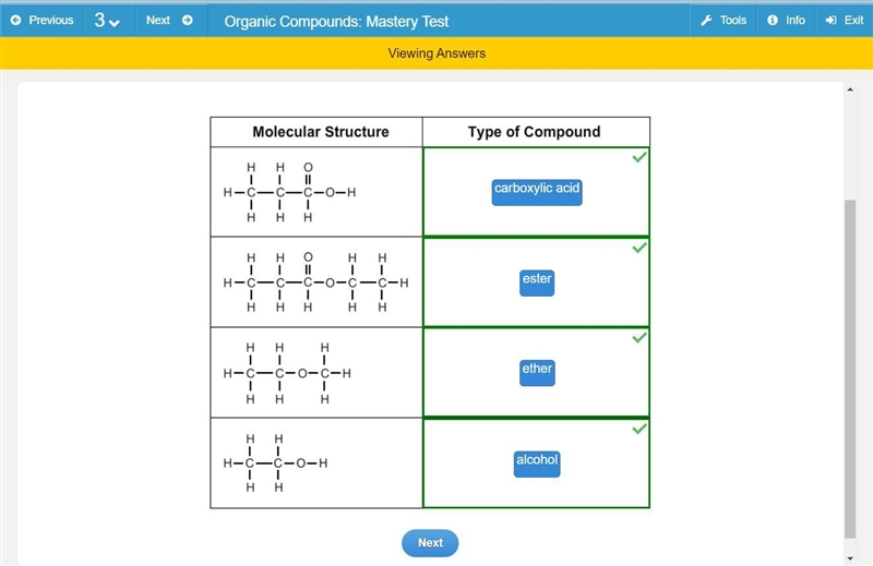 Classify each organic compound based on the functional group it contains. ether carboxylic-example-1