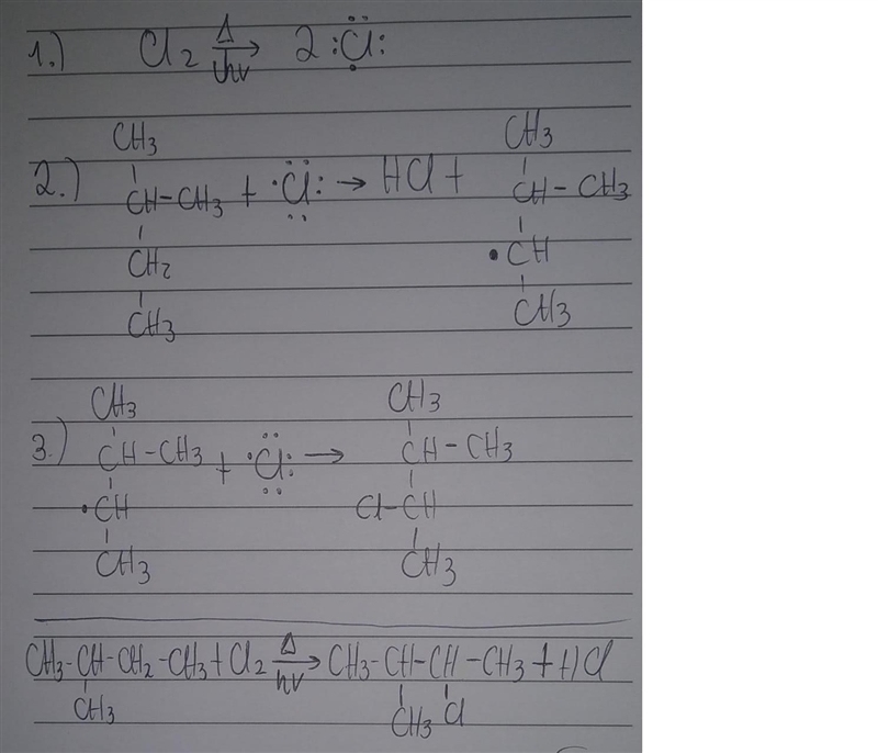 1. Show the mechanism for the main product for the monochlorination of 2-methylbutane-example-1