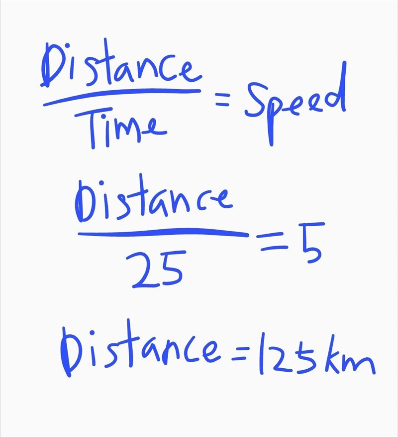 Greg ran for 25 minutes at a speed of 5 km/m. Find the distance.-example-1