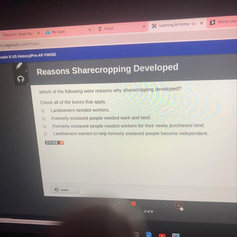 Reasons Sharecropping Developed Which of the following were reasons why sharecropping-example-1