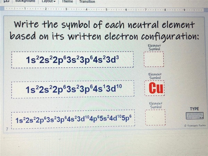 Write the symbol of each neutral element based on its written electron configuration-example-1