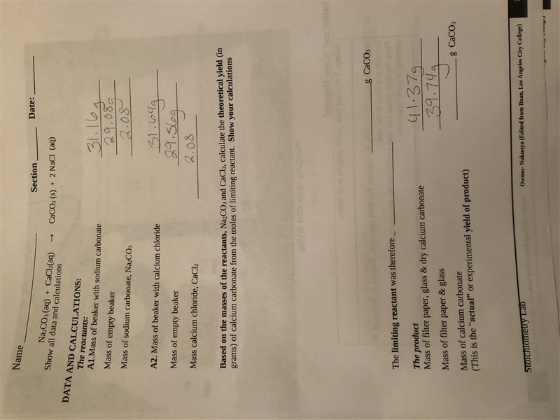 Calculate theoretical yield of calcium carbonate from the moles of limiting reactant-example-1