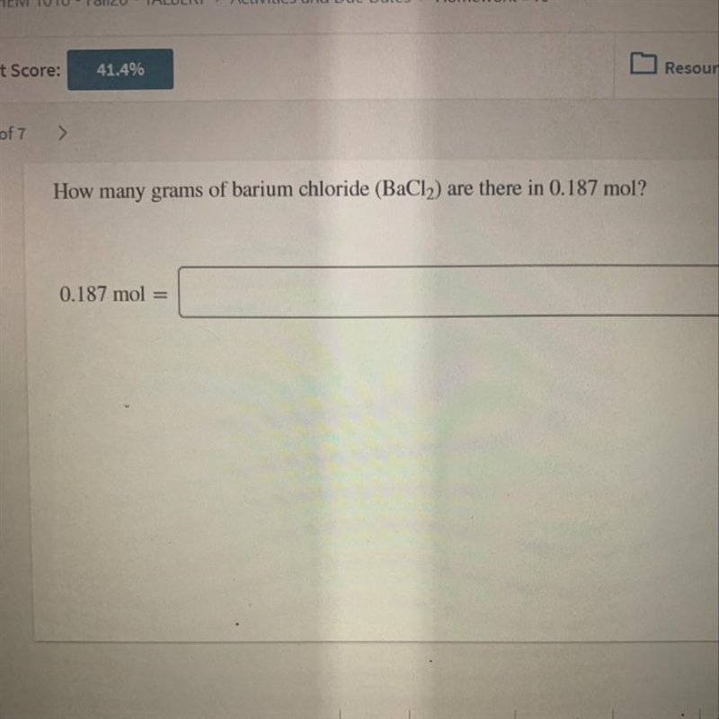 How many grams of barium chloride (BaCl2) are there in 0.187 mol? 0.187 mol-example-1