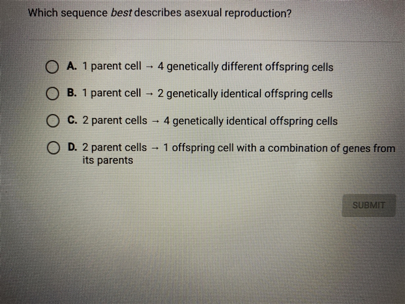 Which sequence best describes asexual reproduction? no-example-1