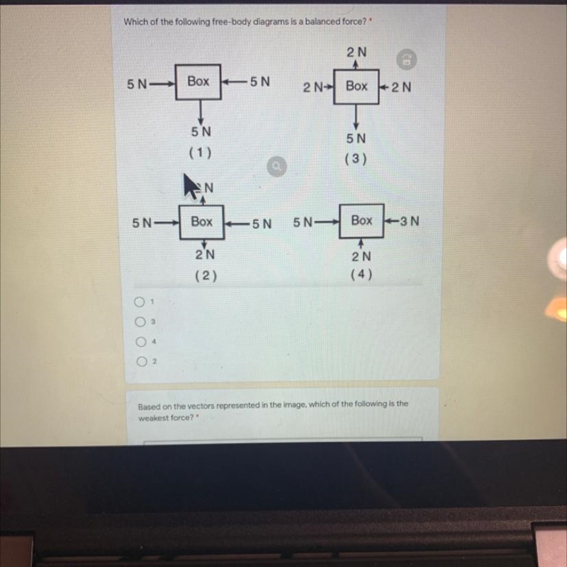 Which of the following free-body diagrams is a balanced force?-example-1