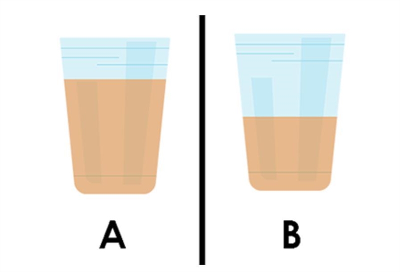 Which of the following correctly compares glass A and glass B? A black line splitting-example-1